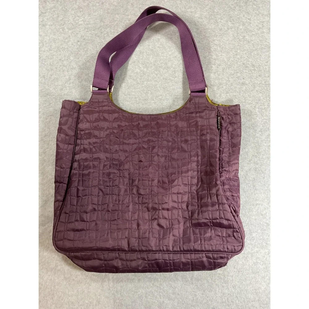Milano Series Quilted Shoulder Bag Plum Purple Lime Green Lining Tote